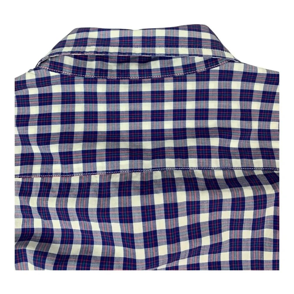 J Crew Long Sleeve Button Up Shirt Lightweight Cotton, Purple Plaid, Mens Large